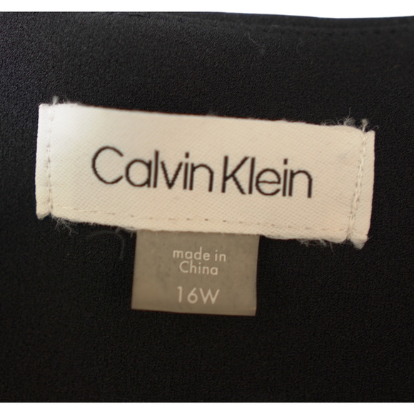 Calvin Klein Black Dress Crew-Neck Short-Sleeve Embroidered Cottagecore 16W EUC - Picture 3 of 12
